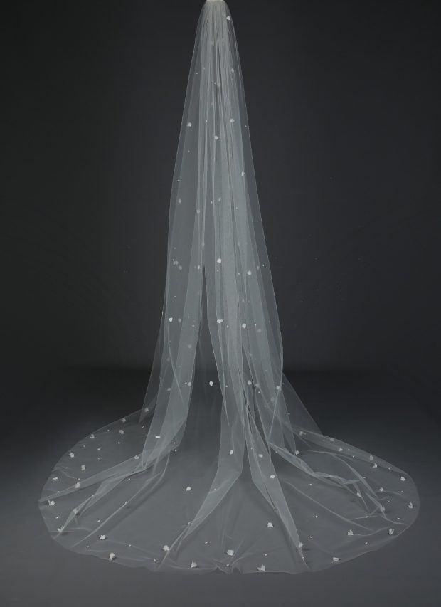 C622B-Chiffon Flower and Pearl Veil - Adore Bridal and Occasion Wear