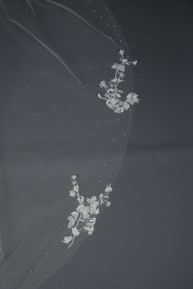 C623C-Delicate Botanical Lace Edge Veil - Adore Bridal and Occasion Wear