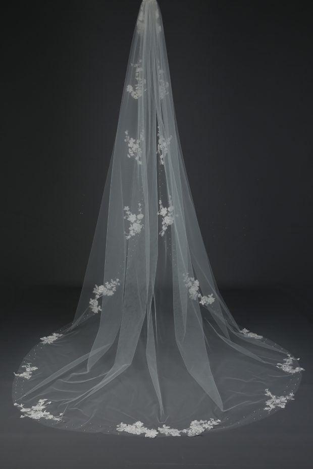 C623C-Delicate Botanical Lace Edge Veil - Adore Bridal and Occasion Wear