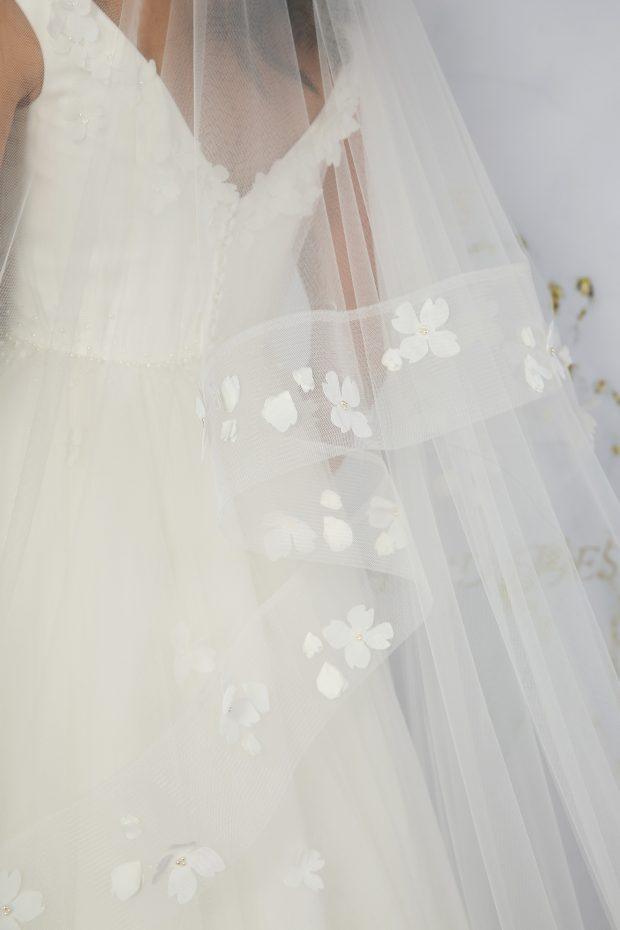 C626B-Chiffon Floral Horsehair Edge Veil - Adore Bridal and Occasion Wear