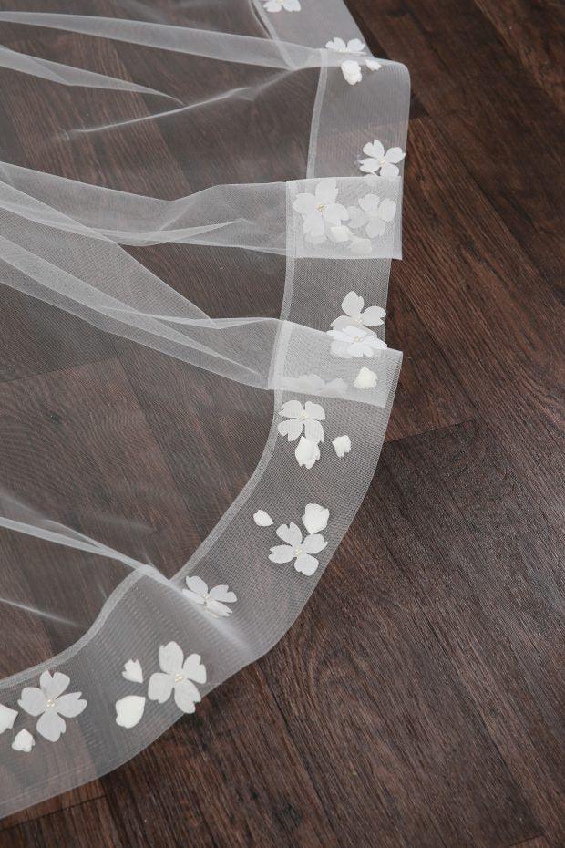 C626B-Chiffon Floral Horsehair Edge Veil - Adore Bridal and Occasion Wear