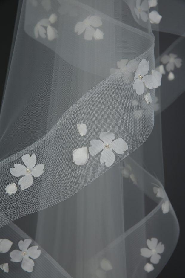 C626B-Chiffon Floral Horsehair Edge Veil - Adore Bridal and Occasion Wear