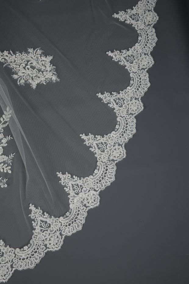 C626C-Statement Lace Love Letter Veil - Adore Bridal and Occasion Wear