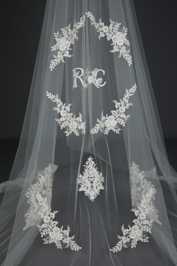 C626C-Statement Lace Love Letter Veil - Adore Bridal and Occasion Wear