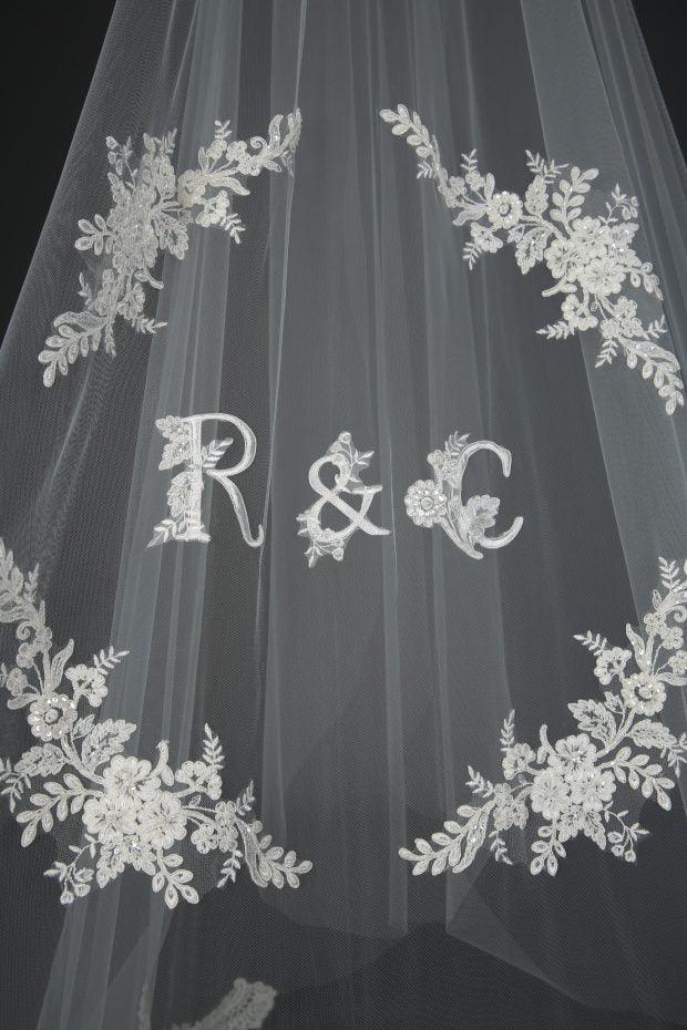 C626C-Statement Lace Love Letter Veil - Adore Bridal and Occasion Wear