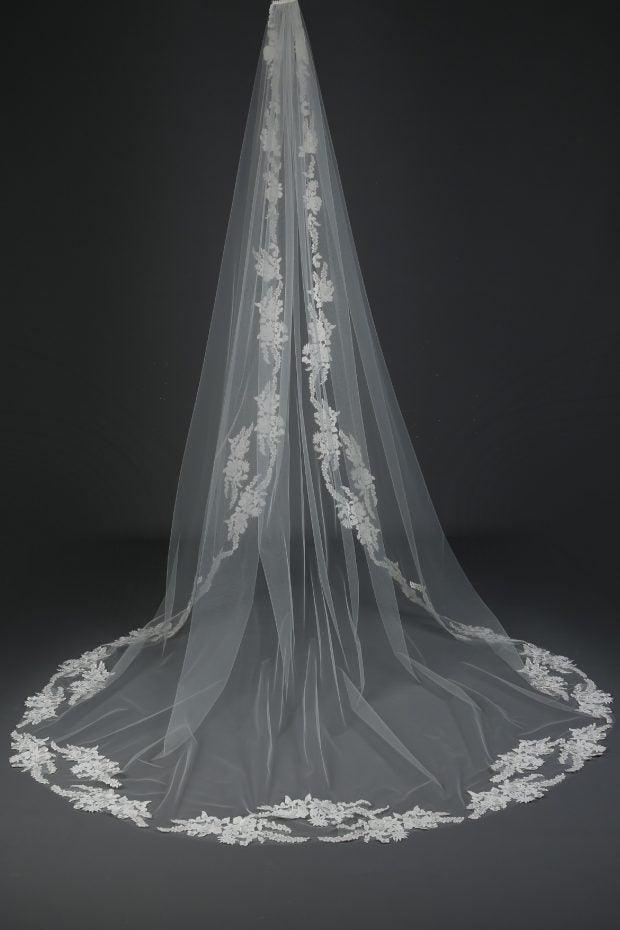 C627A-Bouquet Floral Lace Edge Veil - Adore Bridal and Occasion Wear