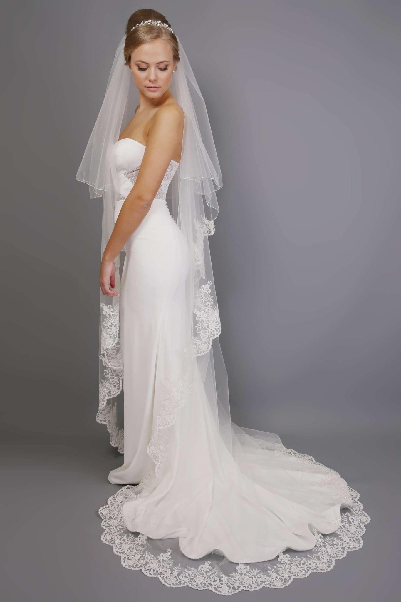 SIAN - BEADED LACE VEIL - 126" - Adore Bridal and Occasion Wear