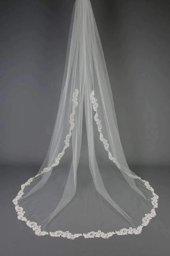 MACY - BEADED LACE APPLIQUE VEIL - 98" - Adore Bridal and Occasion Wear