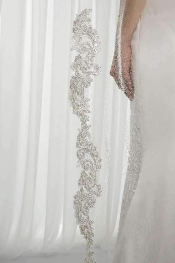 MACY  - BEADED LACE APPLIQUE VEIL - 98" - Adore Bridal and Occasion Wear