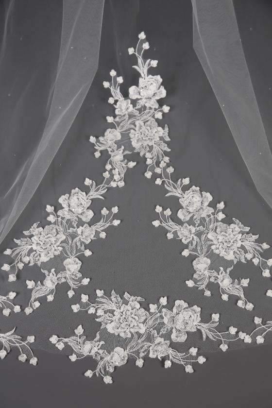TONI - SPARKLING FLORAL LACE TRAIN VEIL - 98" - Adore Bridal and Occasion Wear