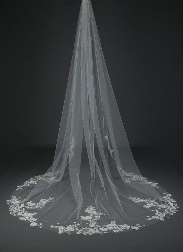 C624B- Botanical Winding Floral Lace Veil - Adore Bridal and Occasion Wear