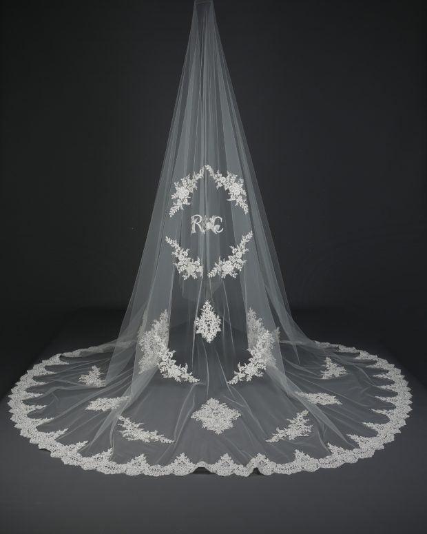 C626C-Statement Lace Love Letter Veil - Adore Bridal and Occasion Wear