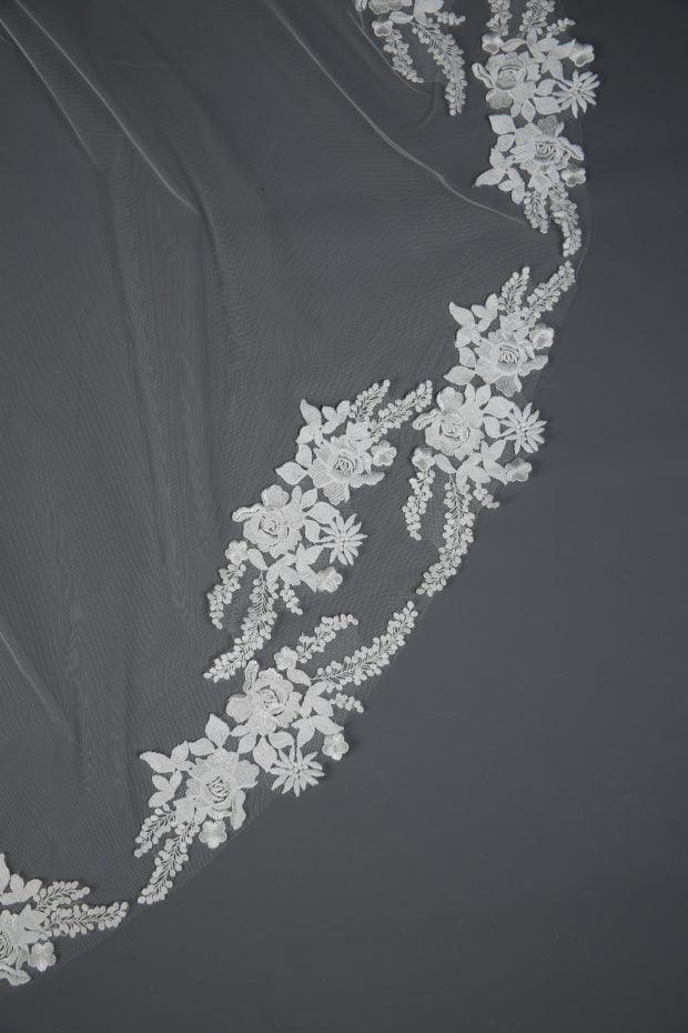 C627A-Bouquet Floral Lace Edge Veil - Adore Bridal and Occasion Wear