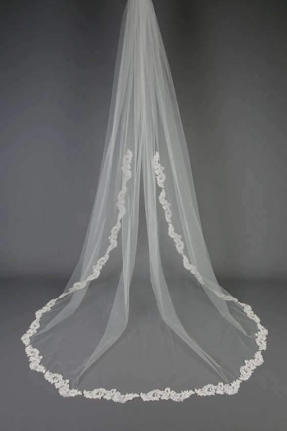 MACY  - BEADED LACE APPLIQUE VEIL - 98" - Adore Bridal and Occasion Wear