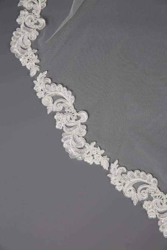 MACY  - BEADED LACE APPLIQUE VEIL - 98" - Adore Bridal and Occasion Wear