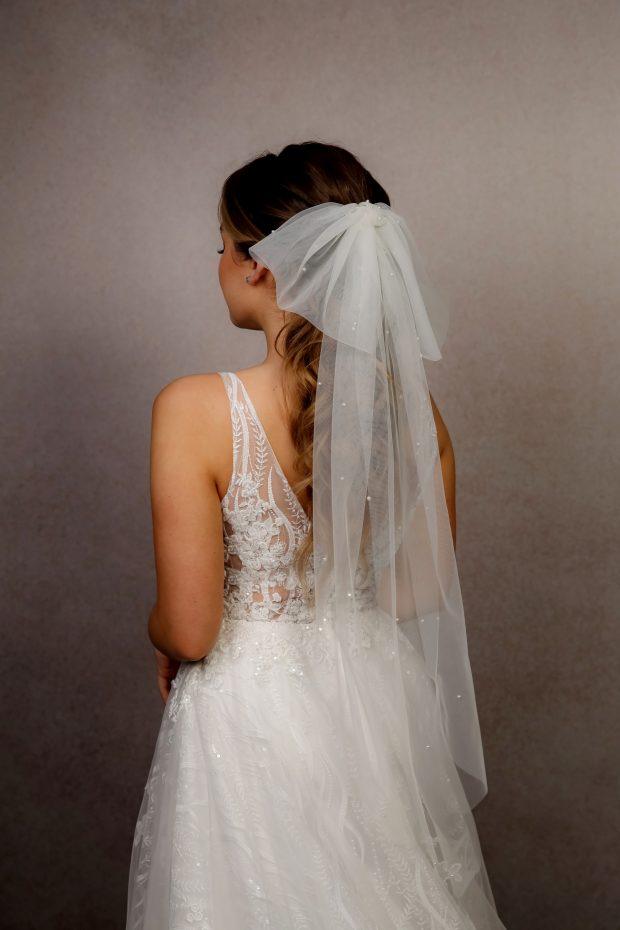 BOW - Long Bow Veil with Pearls By Richard Designs - Adore Bridal and Occasion Wear
